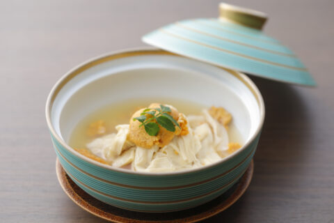 蒸物・雲丹と平湯葉の含め煮