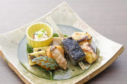焼物・もち湯葉、棒湯葉、生麩の田楽