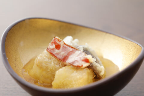 揚物・白味噌豆腐柚子餡掛け